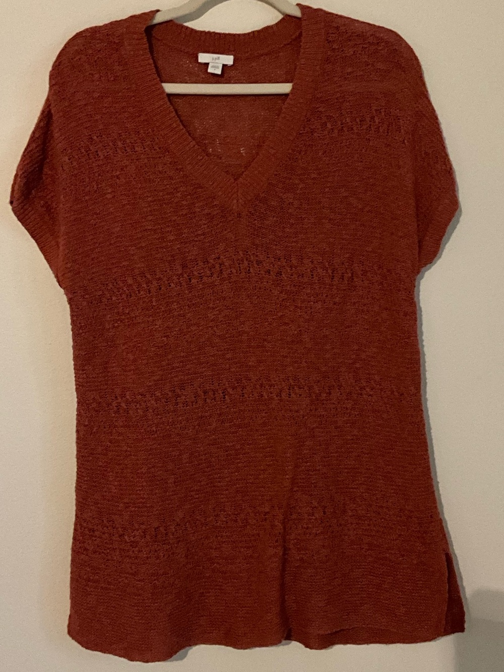 J. Jill Rust Red Terra Cotta V-Neck Short Sleeve Knit Tunic Sweater Small